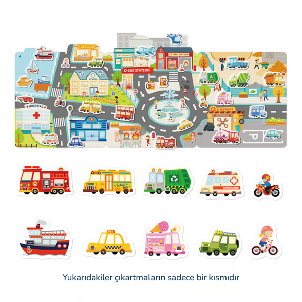 Yeniden Kullanılabilir Jel Sticker Seti -  Hareketli Trafik