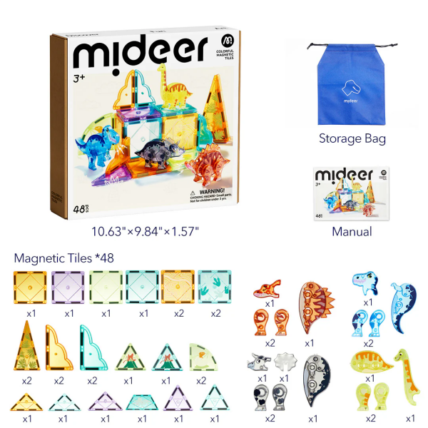 Mideer Renkli Magnetic Tiles - Jurassic Macerası