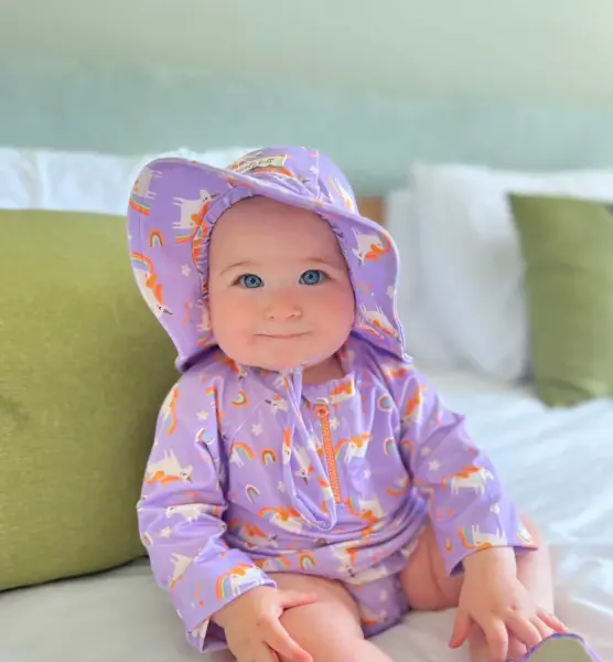 UV Korumalı Alt Üst Kız Bebek Set - Rainbow Unicorn Lilac 0-6 Ay