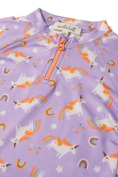 UV Korumalı Alt Üst Kız Bebek Set - Rainbow Unicorn Lilac 0-6 Ay