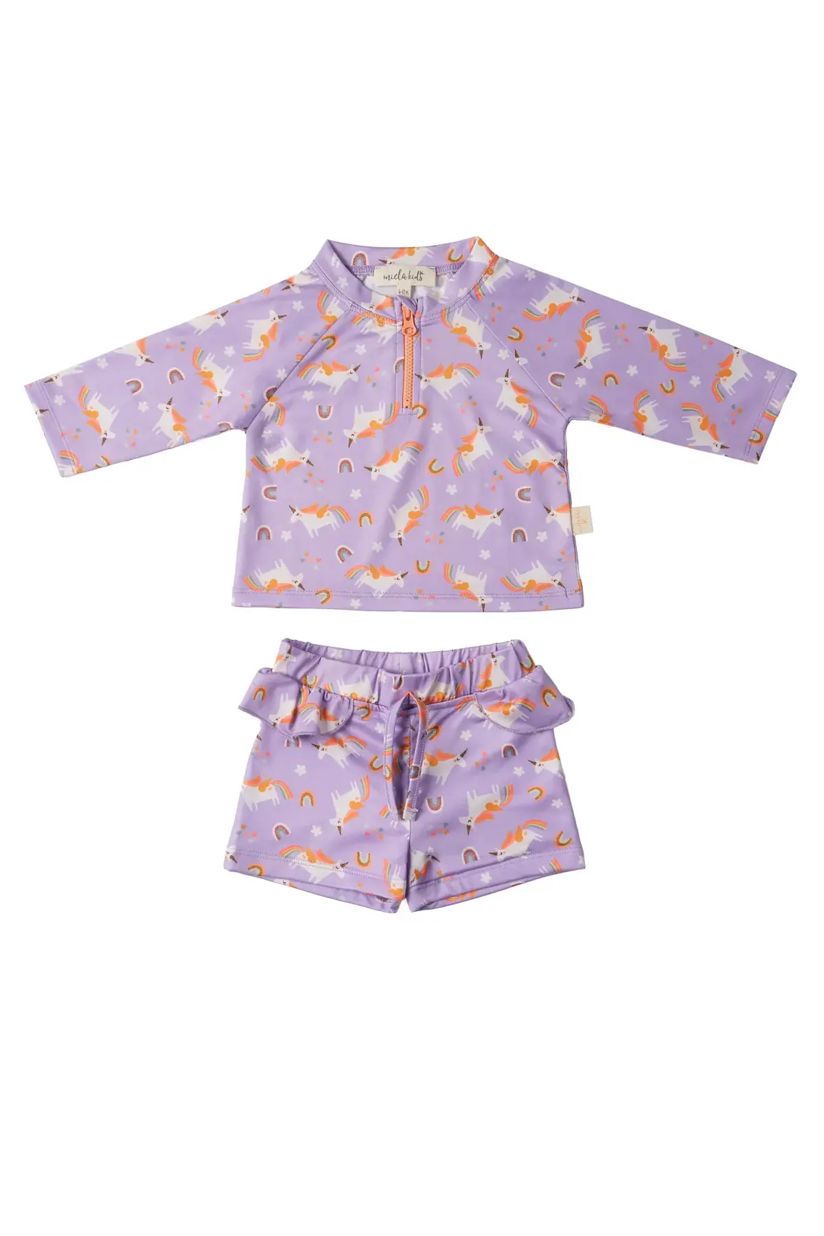 UV Korumalı Alt Üst Kız Bebek Set - Rainbow Unicorn Lilac 0-6 Ay