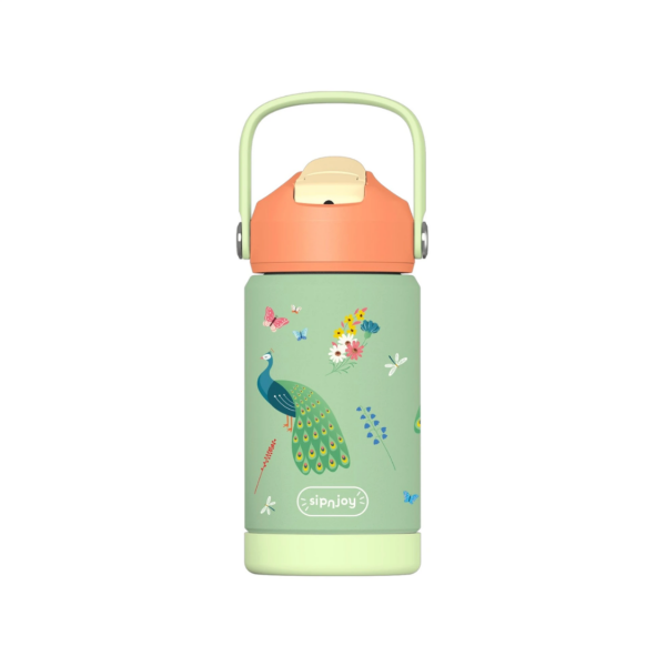 FlipSip Çocuk Su Termosu - Peacock Queen, 360 ml