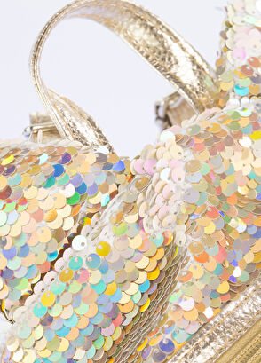 Mini Payetli Kitty Sırt Çantası - Gold