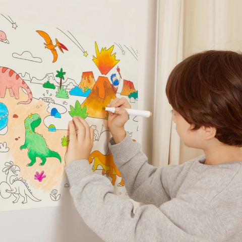 Yapışkanlı Boyama Rulosu - Muhteşem Dinozorlar, 4 Metre