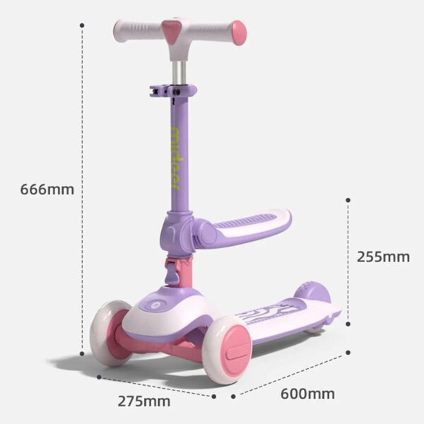 Mideer Katlanabilir 2'si 1 Arada Işıklı Scooter Mor
